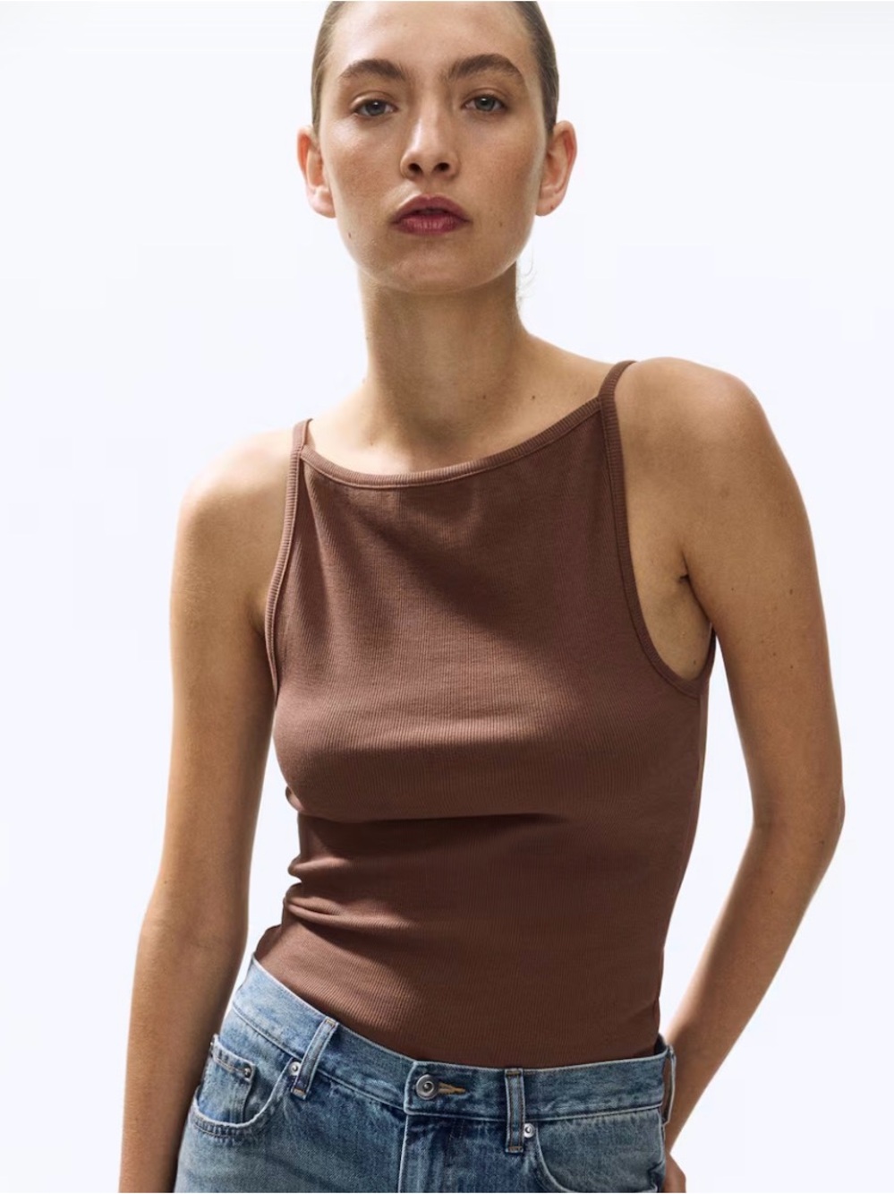 H&M Ribbed Brown Tank Size Small